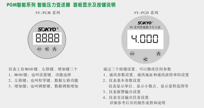 智能压力变送器,PGD圆盘型通讯压力变送器按键说明