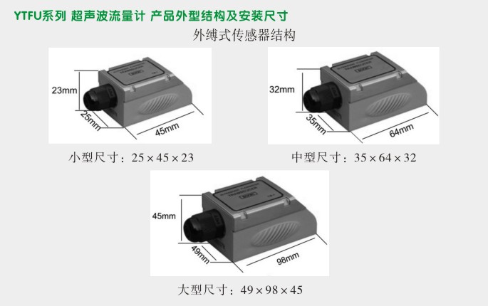 外缚式超声波流量计,YTFU超声波流量计外型尺寸及安装图