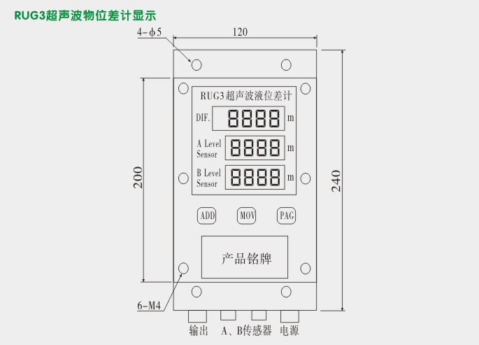 数显液位差计,RUG3超声波数显液位差计外型尺寸及安装图