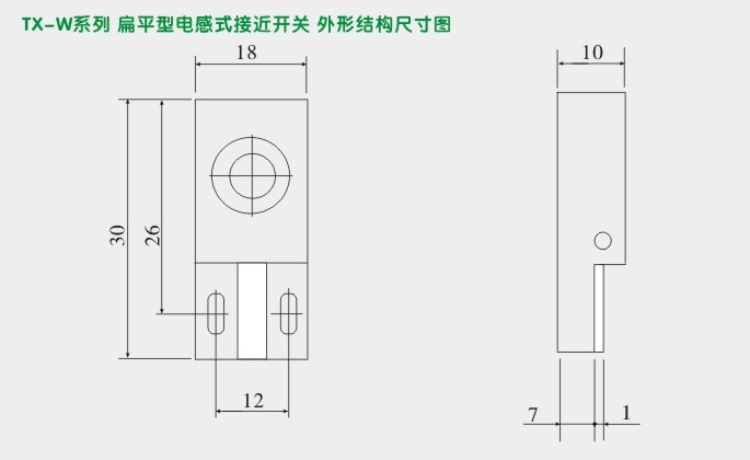 电感式接近传感器,TX-W扁平形接近开关外型尺寸及安装图