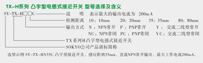 电感式接近传感器,TX-H凸字型接近开关选型图