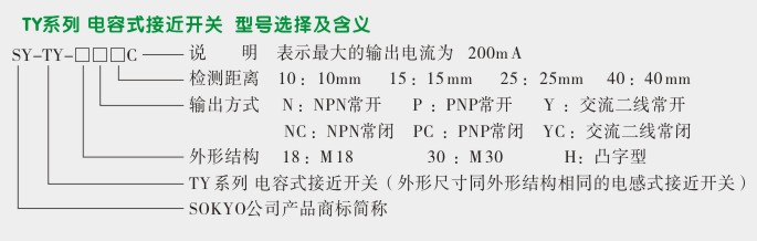 电容式接近传感器,TY-H40凸字型接近开关选型图