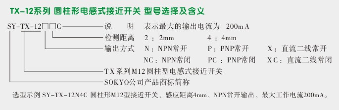 电感式接近传感器,TX-12圆柱形接近开关选型图