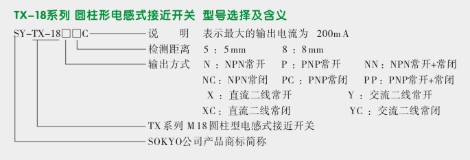 电感式接近传感器,TX-18圆柱形接近开关选型图