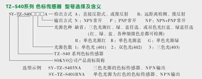 单色色标,TZ-S401G色标传感器选型图